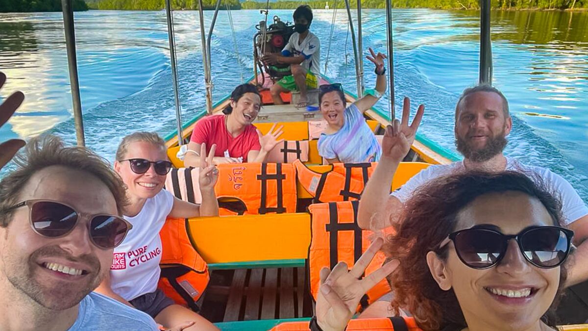 Tour group on boat in Thailand