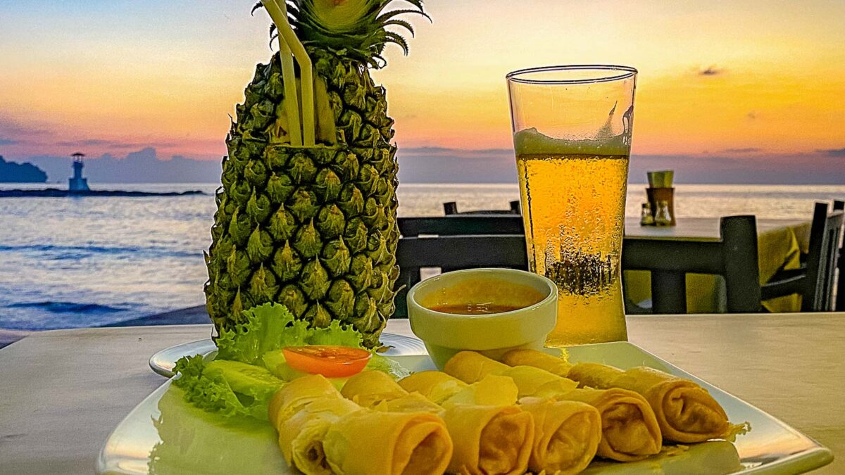 Pineapple, Thai appetizer and beer