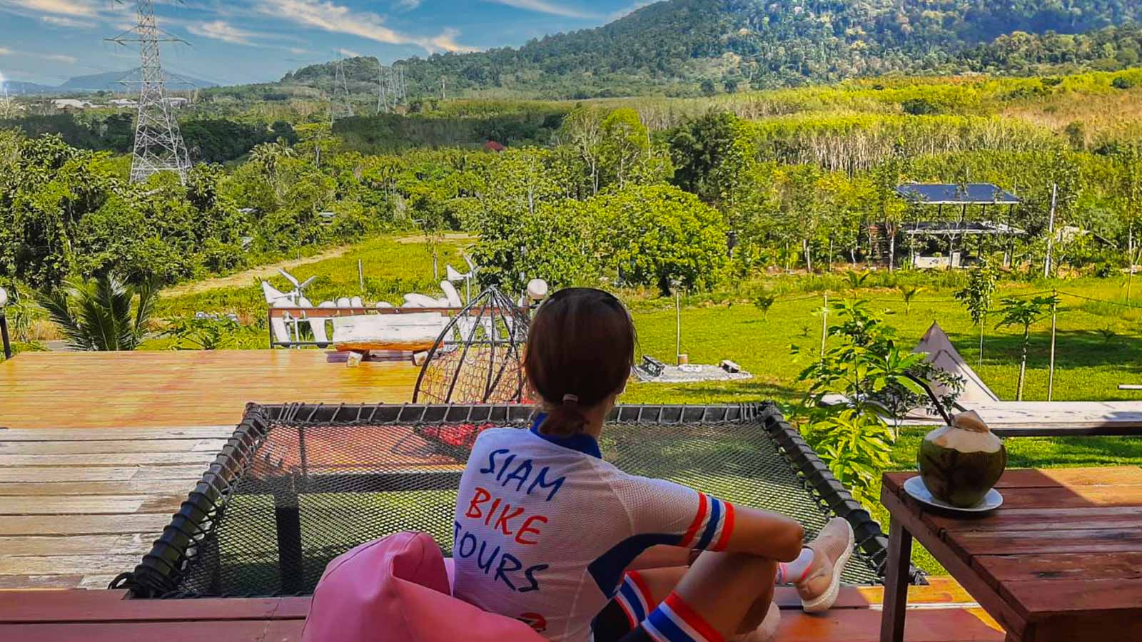 Cyclist relaxing and enjoying view in Thailand