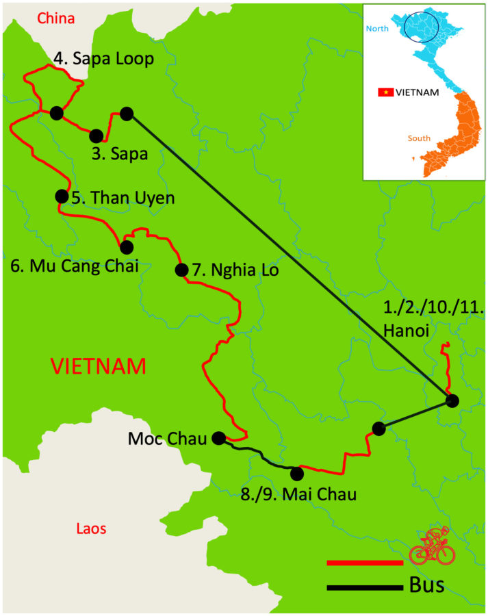 Northern Vietnam Mountain Tour Map