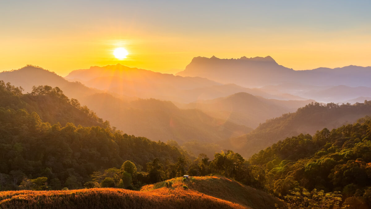 Sunset over mountains in Northern Thailand