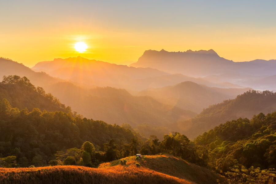 Sunset Over Mountains In Northern Thailand
