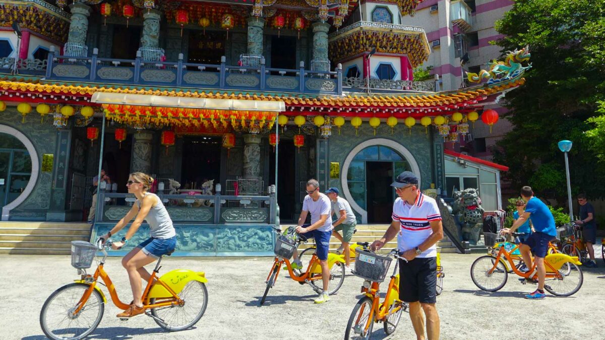 Group of cyclists sightseeing in Taiwan