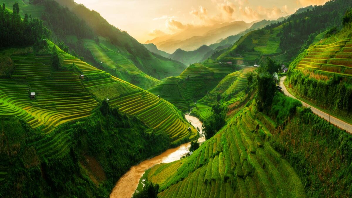 Beatiful landscape of mountains and a stream in Vietnam