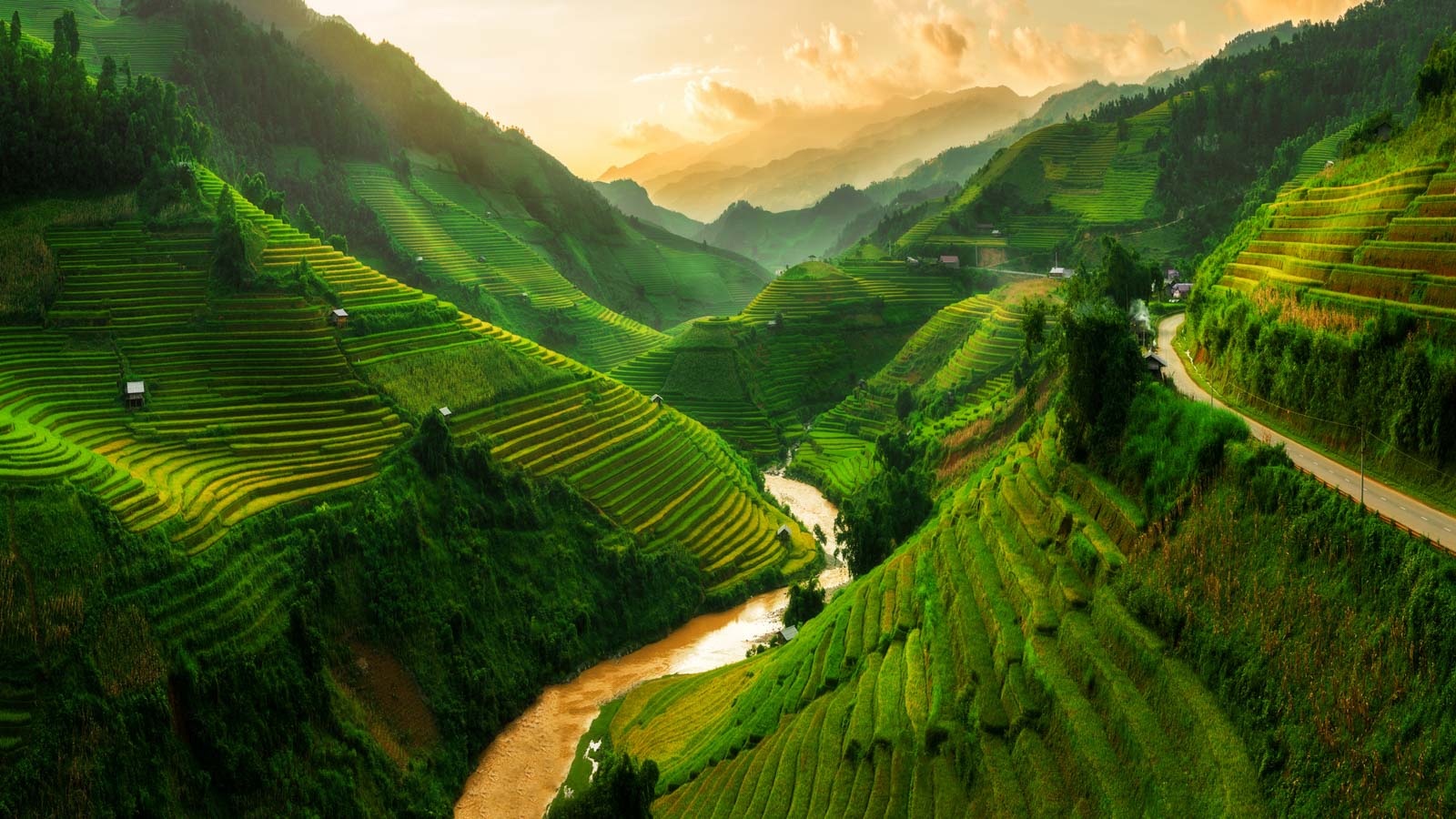 Beatiful landscape of mountains and a stream in Vietnam