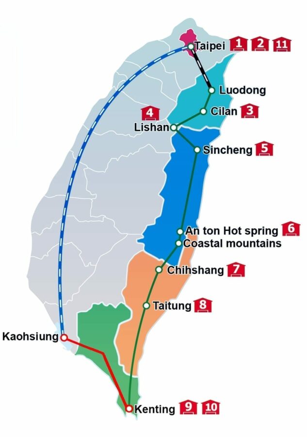 Tour Map of Magic Island of Taiwan Cycling Tour by Siam Bike Tours Phuket